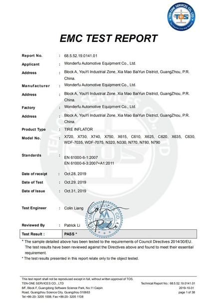 CHINA Guangzhou Wonderfu Automotive Equipment Co., Ltd Certificações